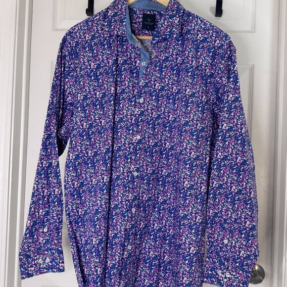 Tailorbyrd Men's Blue-based Multi-color Floral L/S Casual Button-down Shirt, XL - Picture 2 of 5